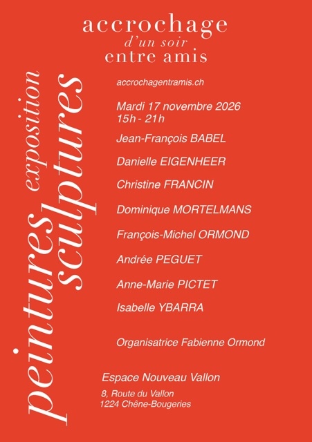 Flyer de l'exposition peintures et sculptures du mardi 17 novembre 2026, 15h-21h, Espace Nouveau Vallon
